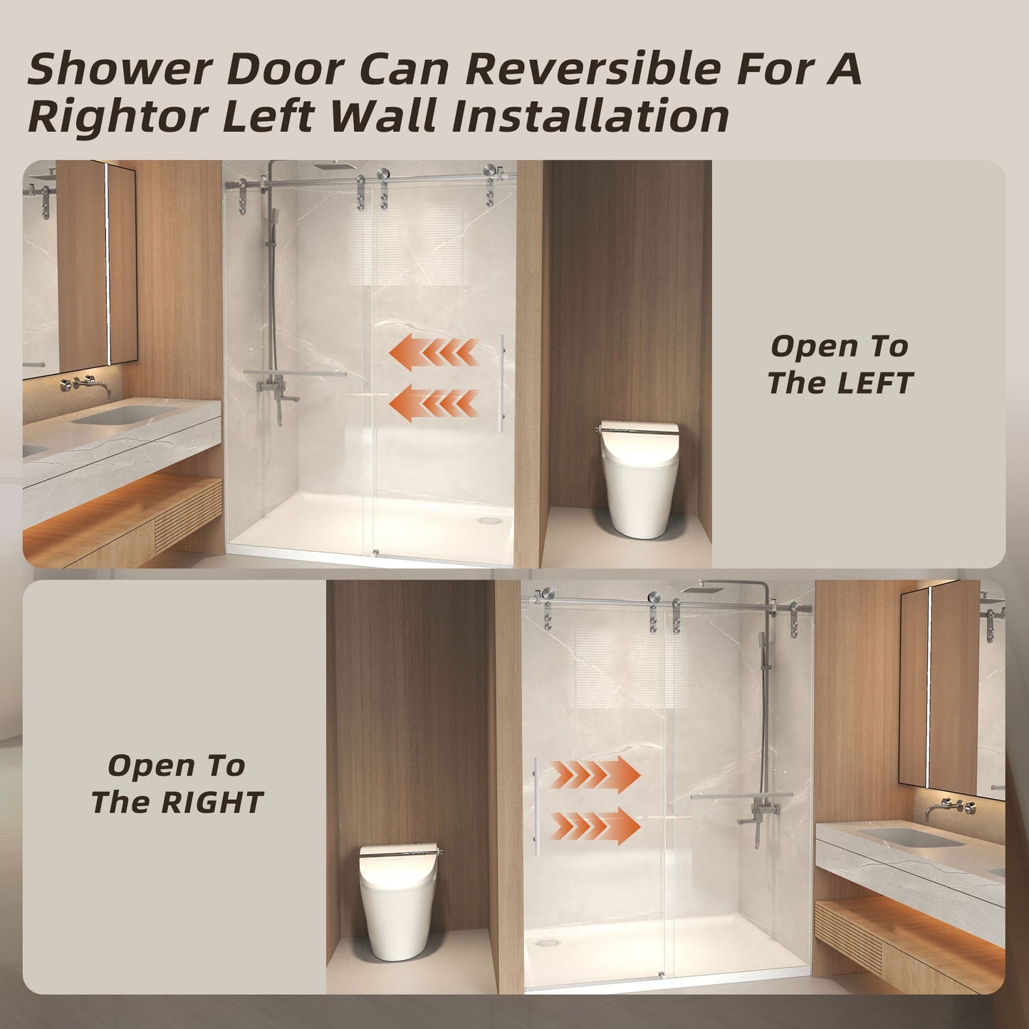 Frameless Sliding Shower Door - 56-60" x 76" H