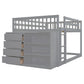 Full Over Full Bunk Bed with 4 Drawers and 3 Shelves - Gray