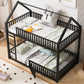 Metal Twin Over Twin House Bunk Bed With Fence And Door
