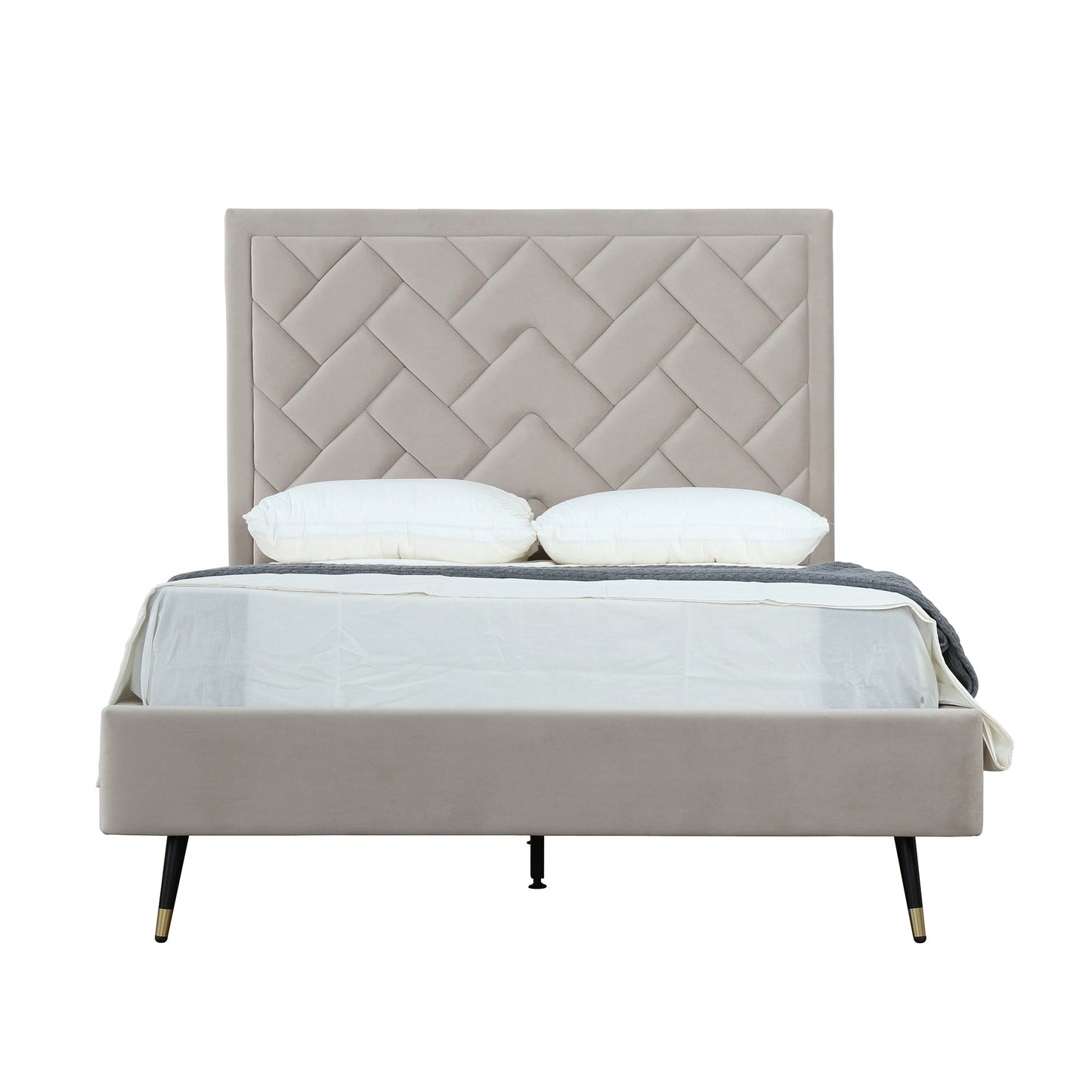 Crosby Upholstered Velvet Full Bed in Greige