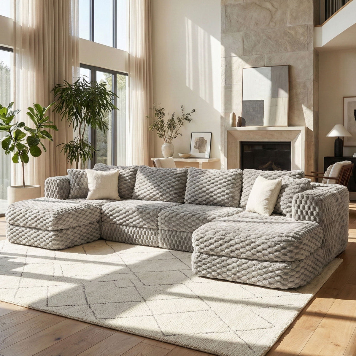 Modular Sectional Sofa, Boneless Couch With 2 Movable Ottomans - view 6
