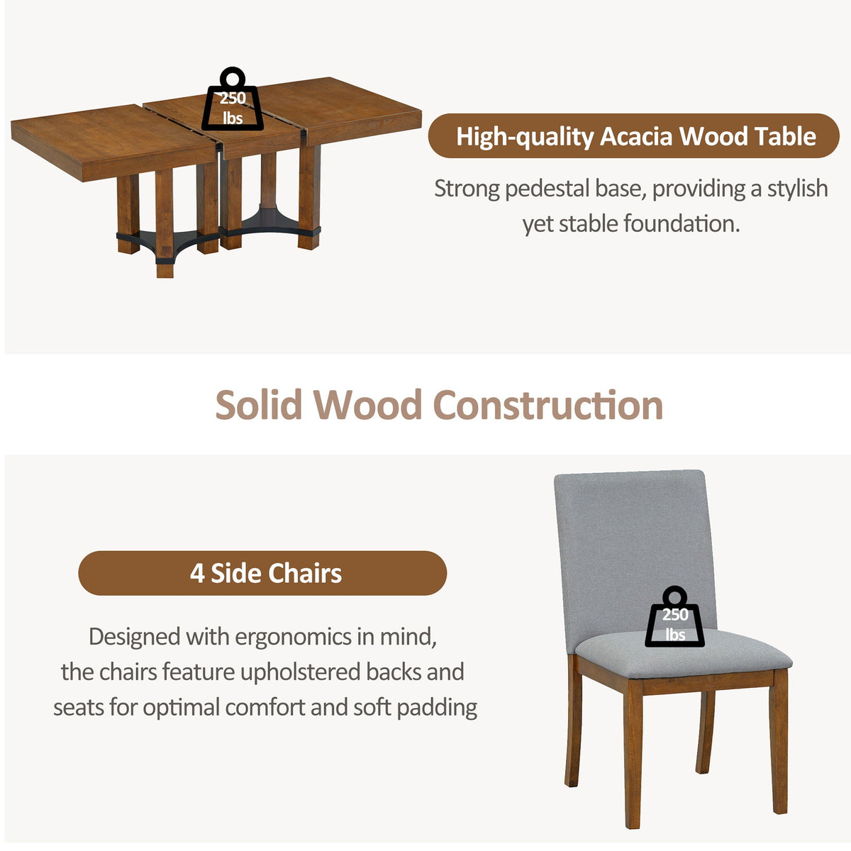 Topmax - 7 Piece Rustic Extendable Dining Table Set With Removable Leaf, 2 Arm Chairs And 4 Armless Chairs - view 2