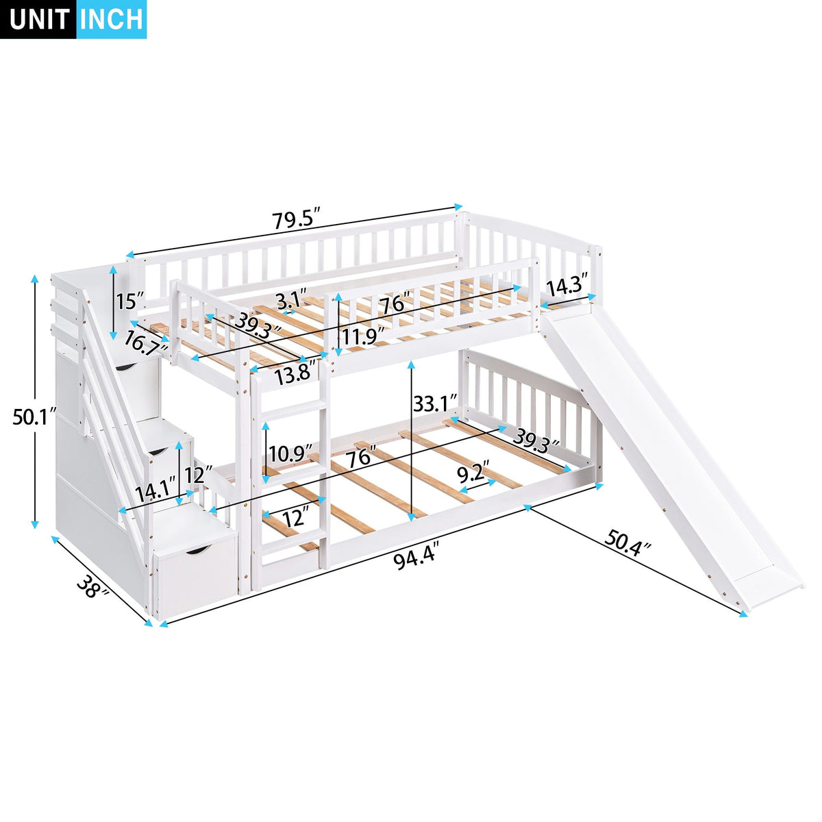 Twin Over Twin Stairway Bunk Bed With Two Drawers And Slide - view 2