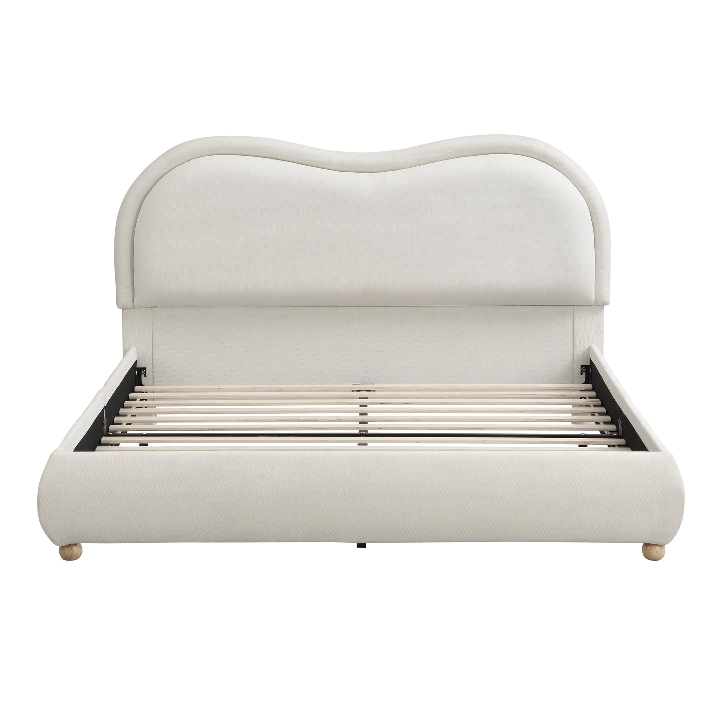 Queen Size Upholstered Platform Bed Frame with Rounded Corners Curved Headboard