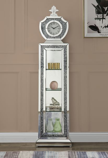 Noralie - 63" Grandfather Clock With LED - Mirrored & Faux Diamonds