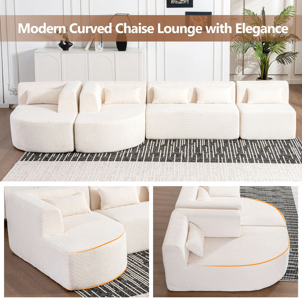 Upholstered Sofa Free Combined Sofa Couch With 2 Chaise Lounge And Five Back Pillows For Living Room - view 2