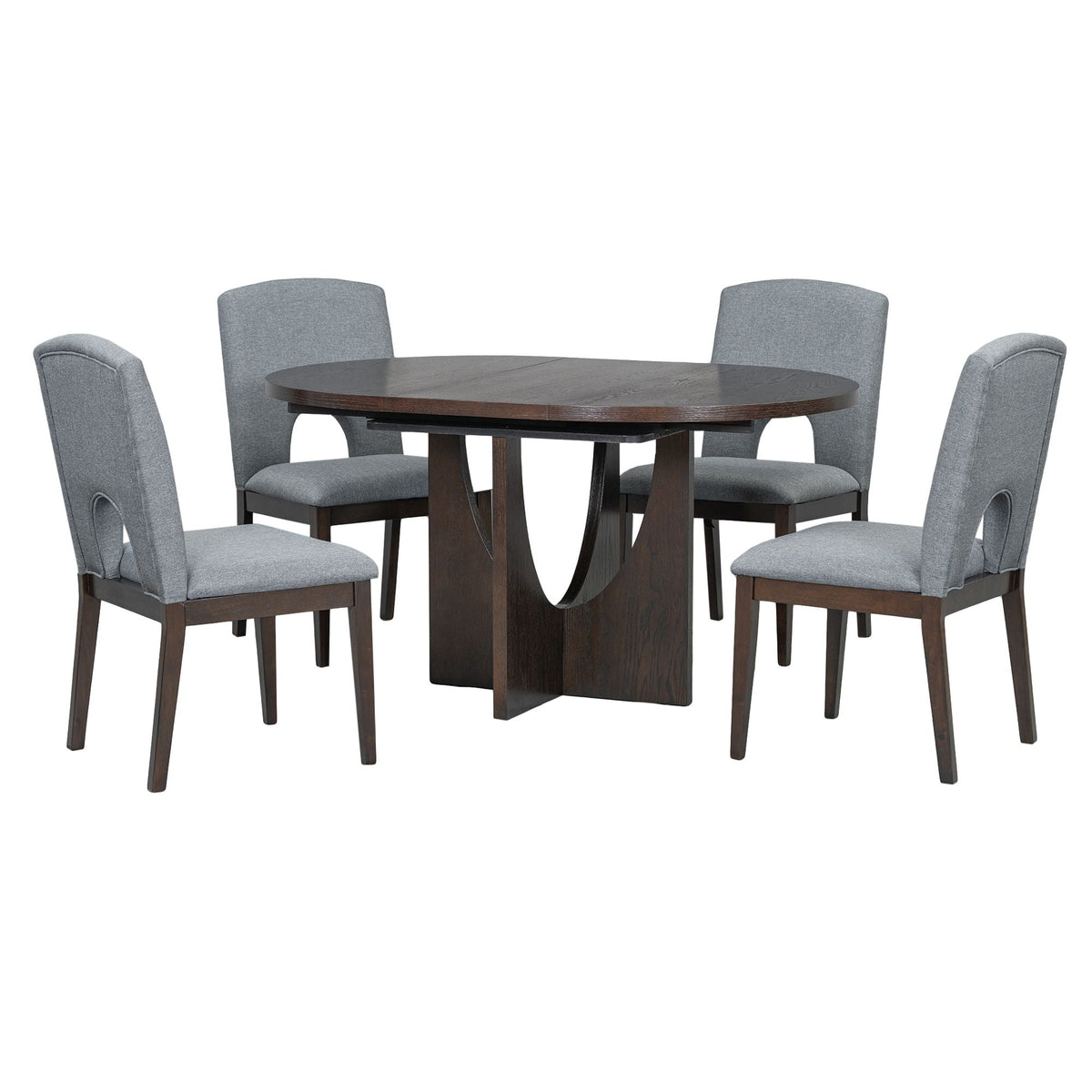 Topmax - 5 Piece Modern Extendable Round Dining Table Set With Removable Leaf For Small Places - view 2
