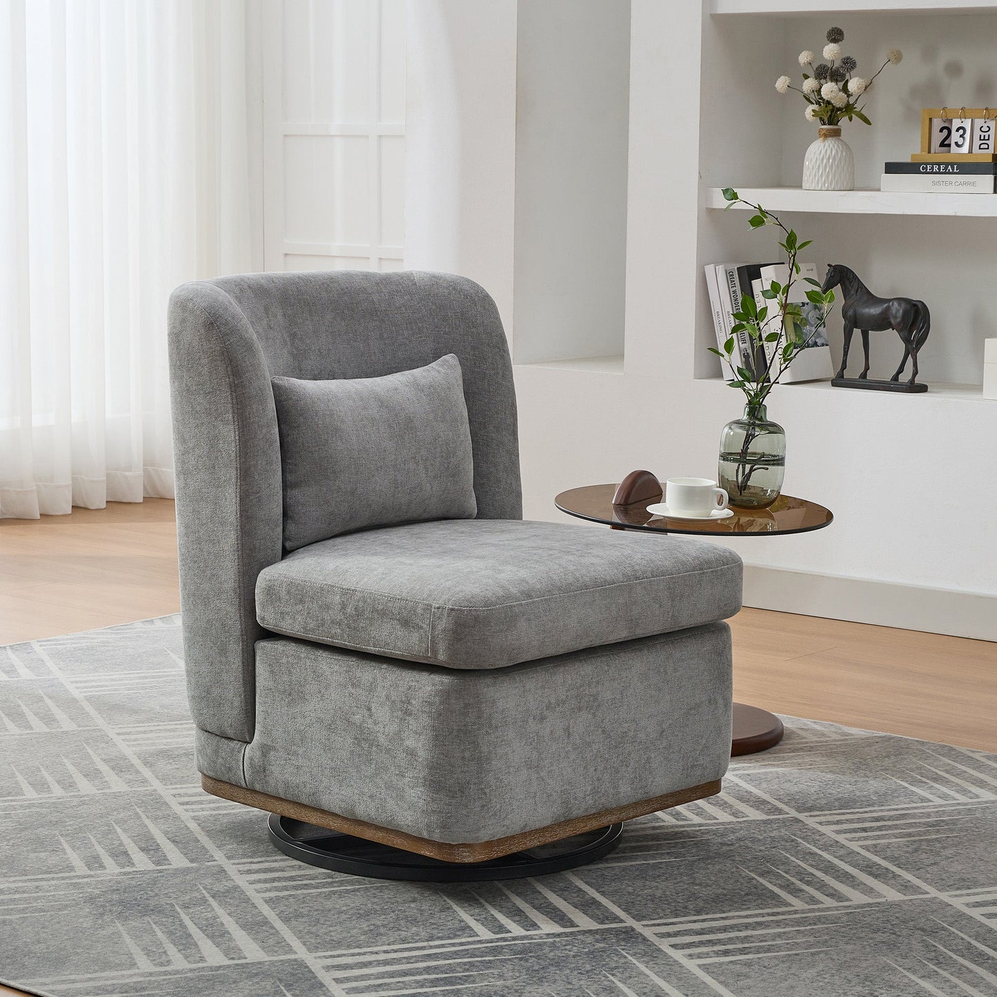 25.2" Wide Modern Chenille Swivel Chair