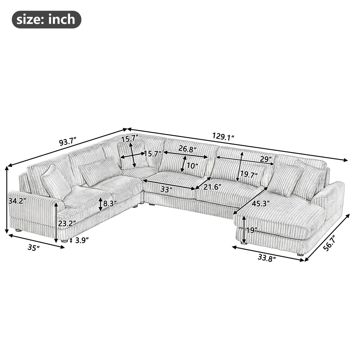 Oversized Sectional Sofa U - Shaped Sofa Couch Modern Sofa Upholstered In Soft With A Chaise Lounge For - view 5