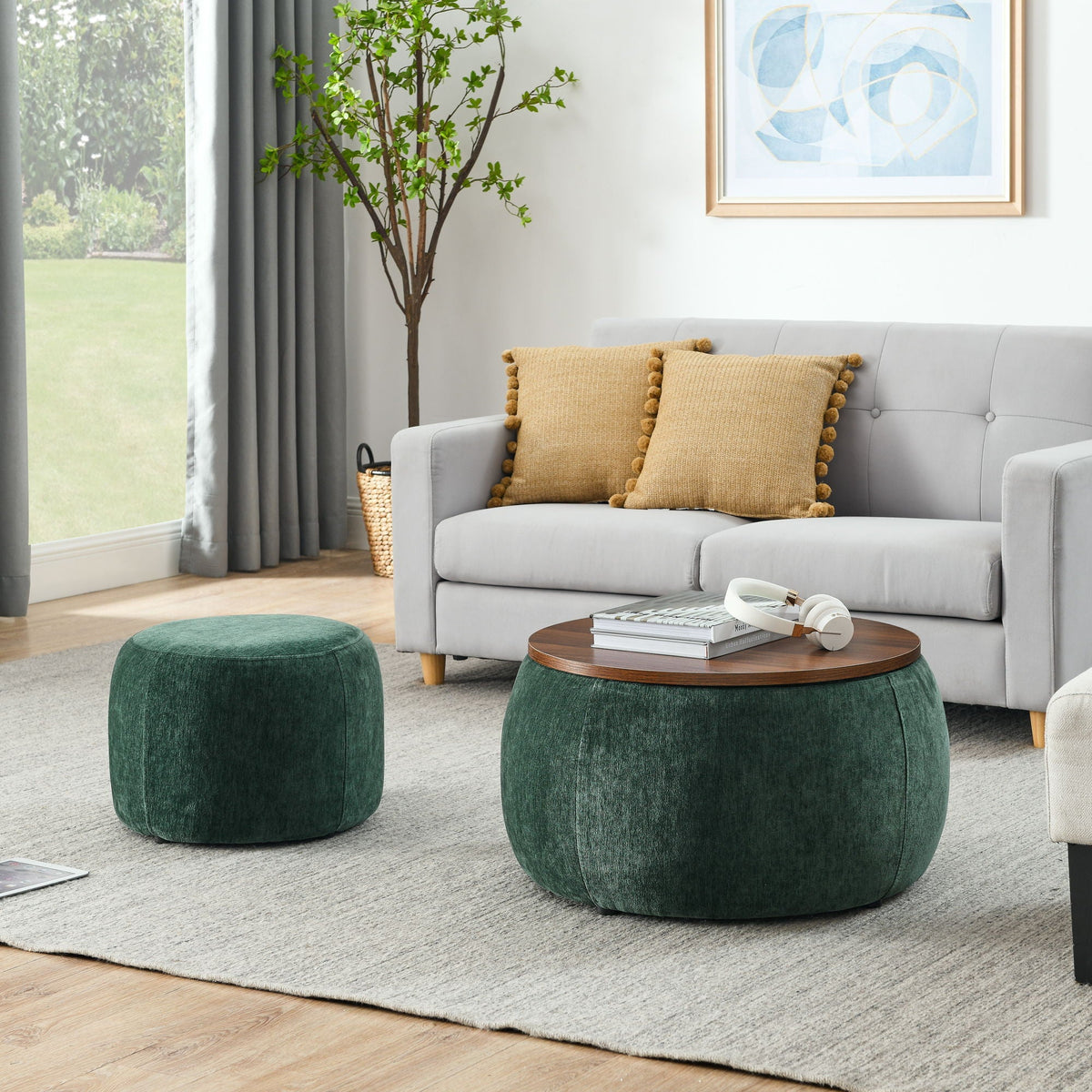 Round Storage Ottoman, 2 In 1 Function, End Table And Ottoman - view 7