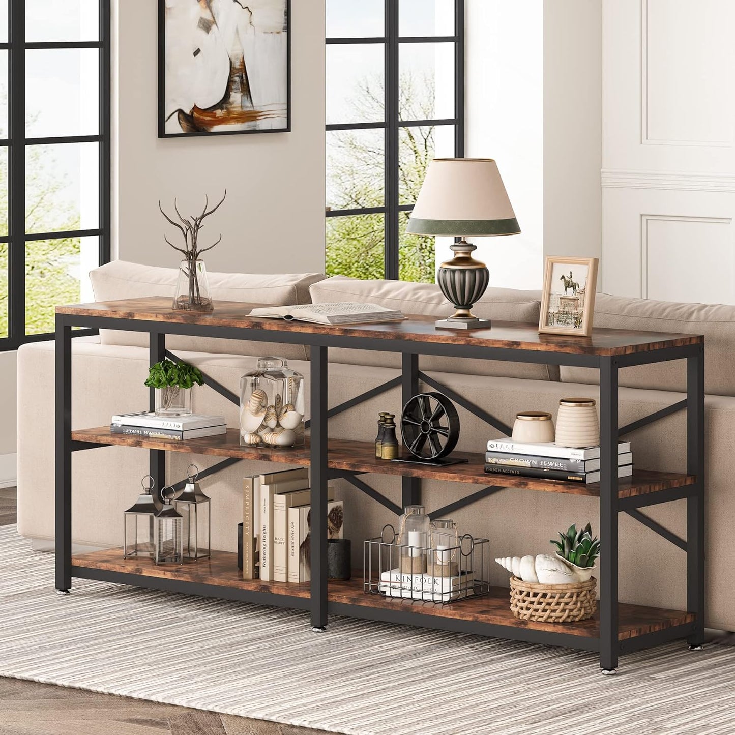 70.9" Extra Long Console Table with Storage Shelves