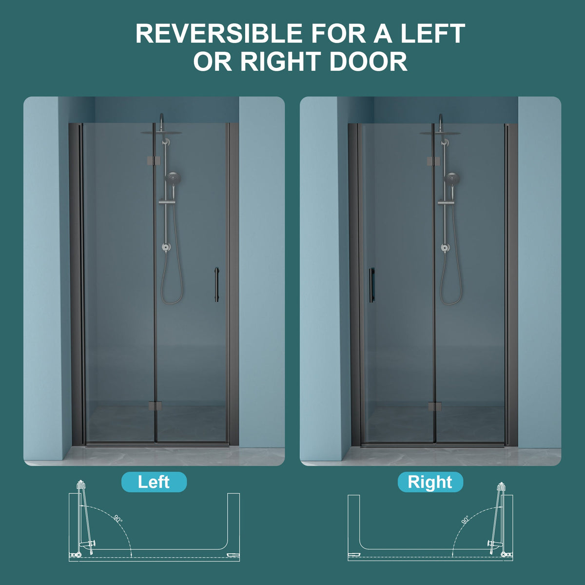 32"W x 72"H Fold Frameless Shower Door with Tempered Glass