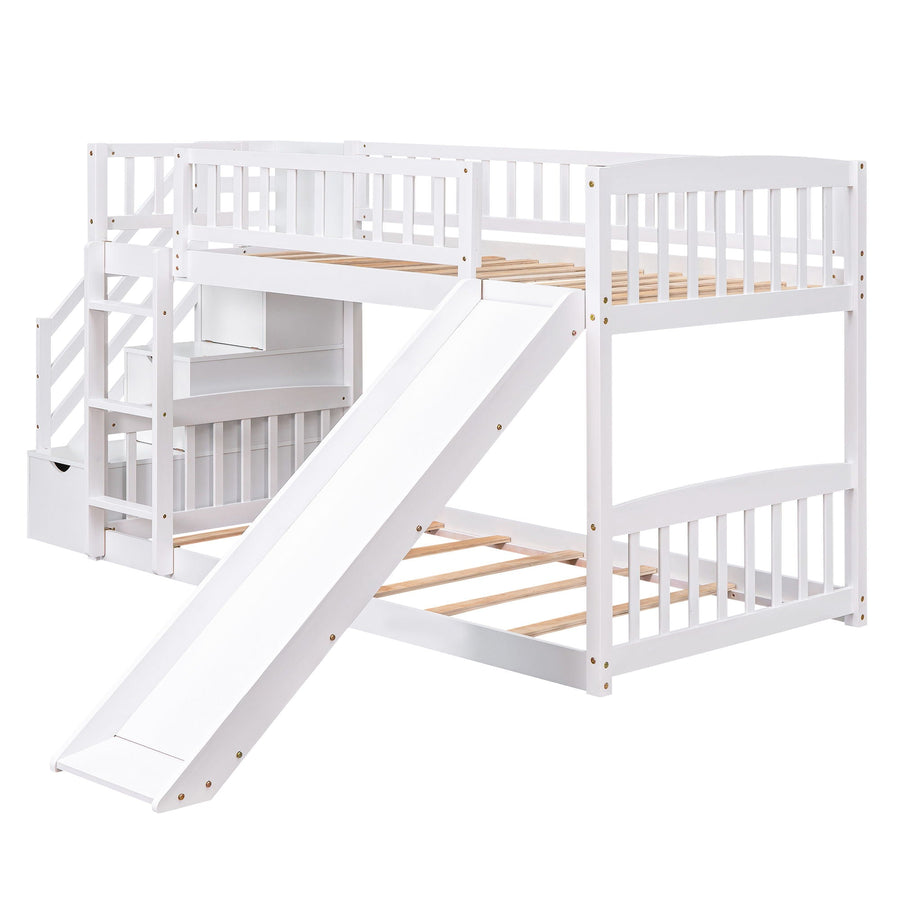 Twin Over Twin Stairway Bunk Bed With Two Drawers And Slide