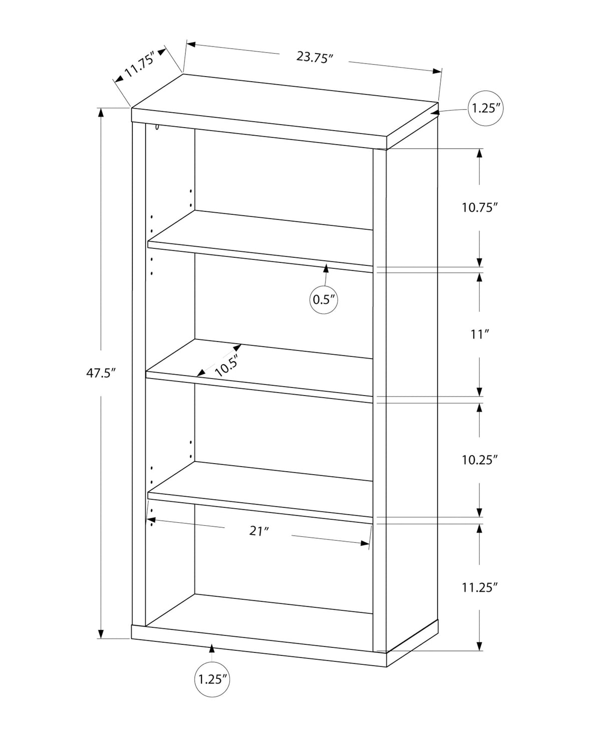 Bookshelf, Bookcase, Etagere, 5 Tier, 48"h, Office, Bedroom