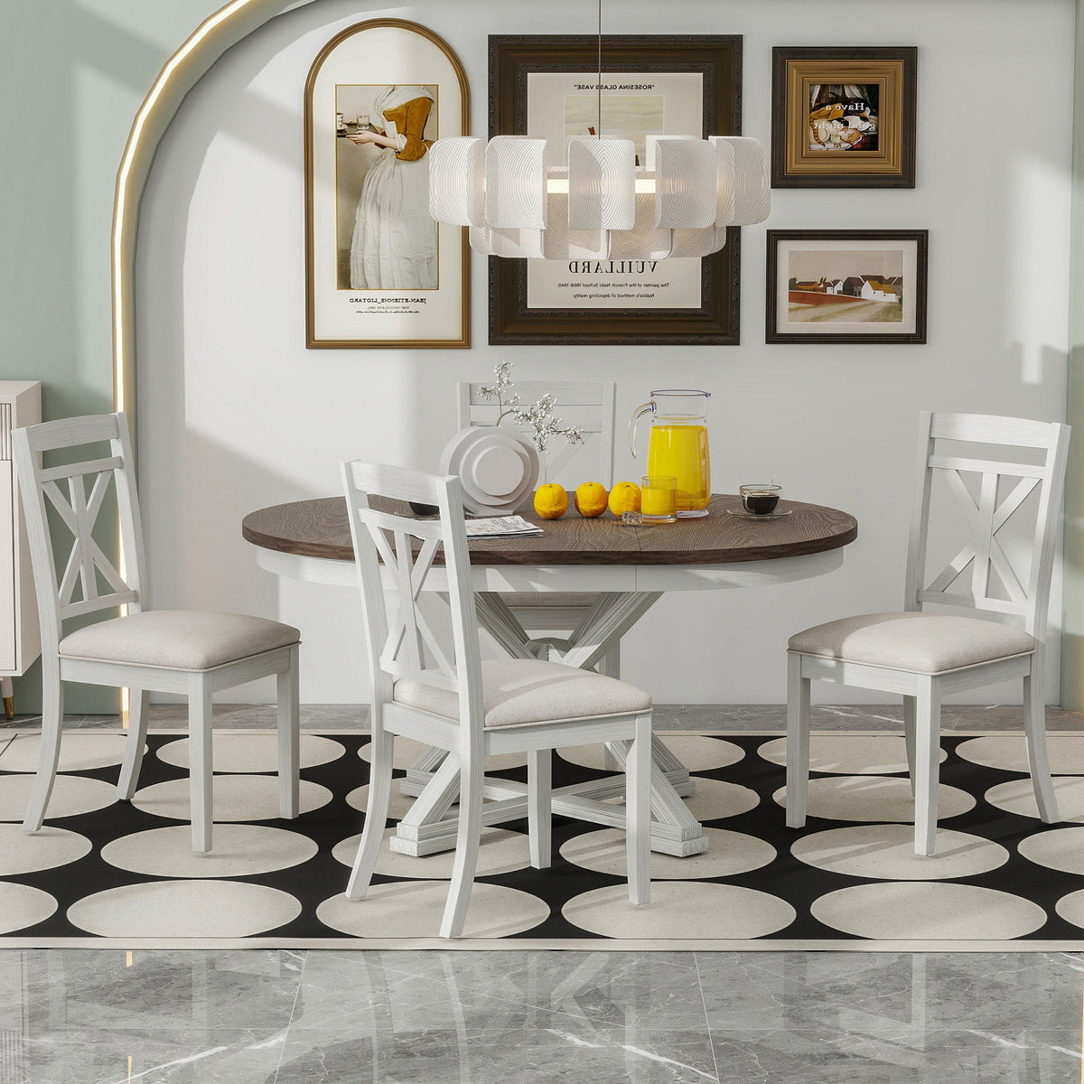 Dining Set With Extendable Round Table And 4 Upholstered Chairs - view 4