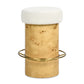 Nebula 26" Backless Round Upholstered Counter Stool with Burl Wood