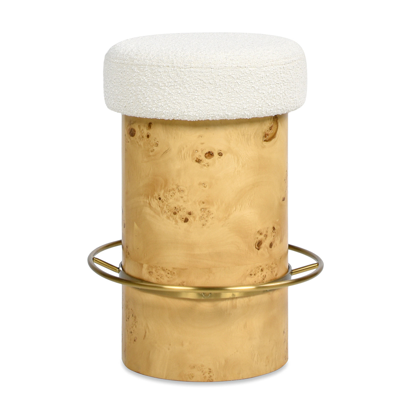 Nebula 26" Backless Round Upholstered Counter Stool with Burl Wood