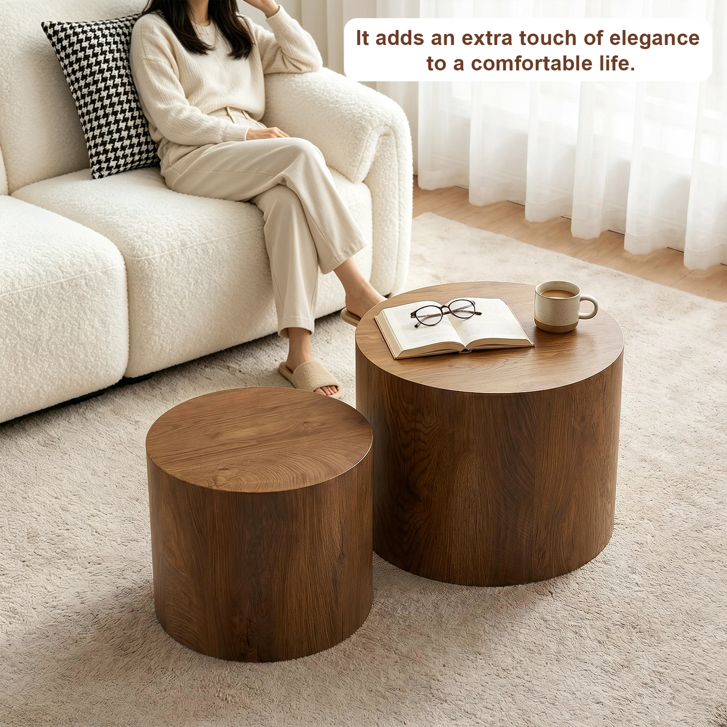 Nesting Coffee Table Set of 2, Modern Round Design