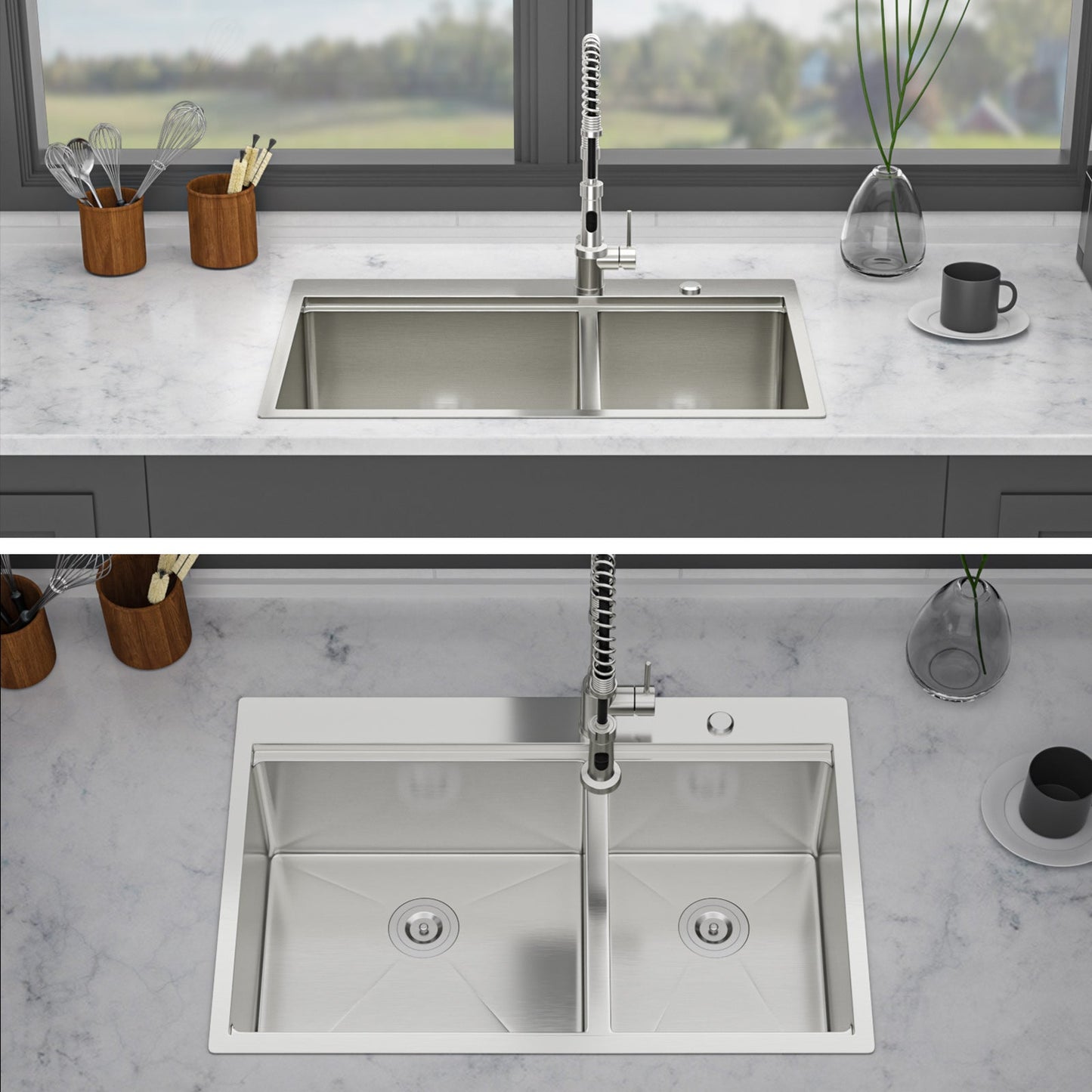 Topmount Drop In Kitchen Sink - 33" x 22" Double Bowl (60/40)
