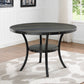 Biony Espresso Wood Dining Set with Gray Fabric Nailhead Chairs