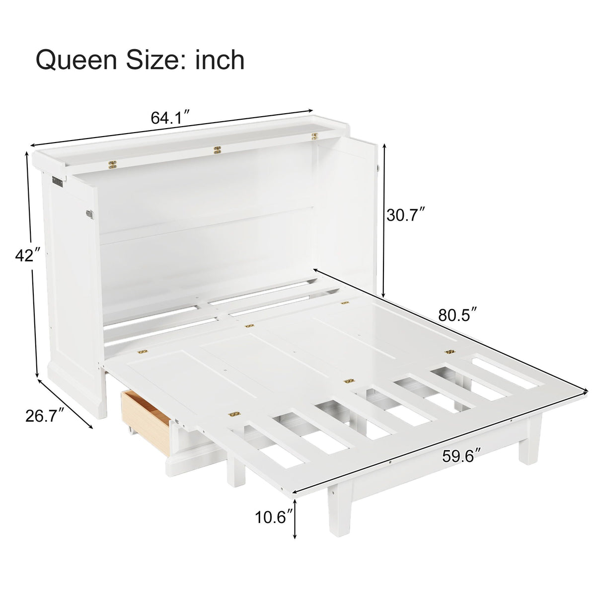 Solid Pine Murphy Bed Chest Cube Cabinet Bed With Charging Station And Large Storage Drawer For Home Office - view 4