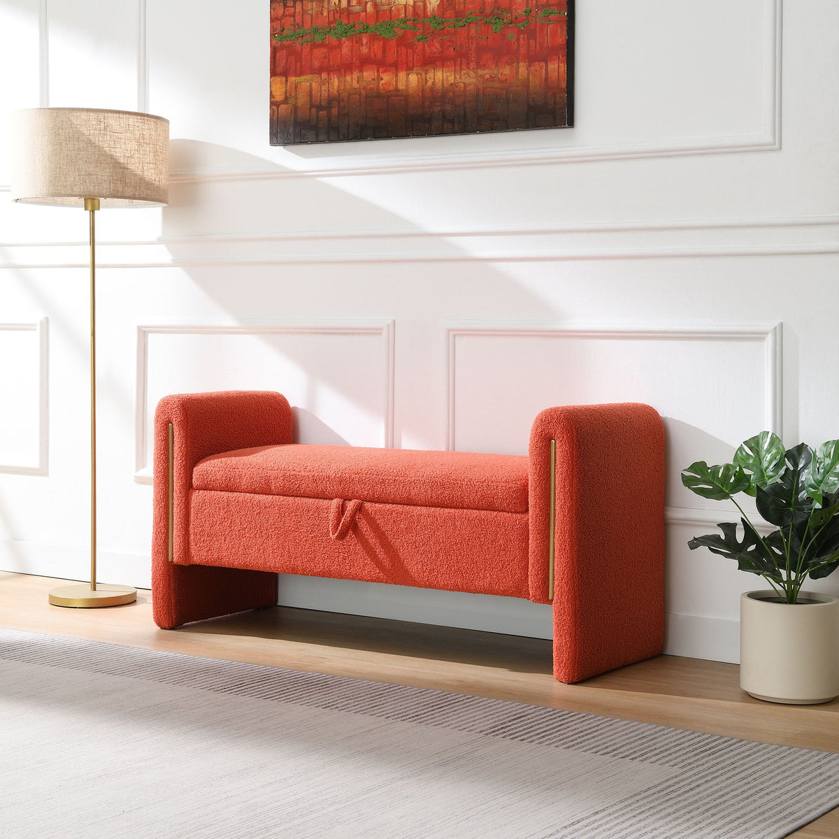 Modern Teddy Upholstered Large Bed End Bench With Arms And Storage - view 10