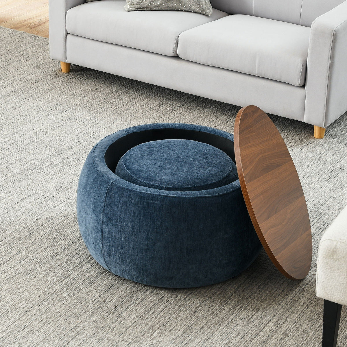 Round Storage Ottoman, 2 In 1 Function, End Table And Ottoman - view 8