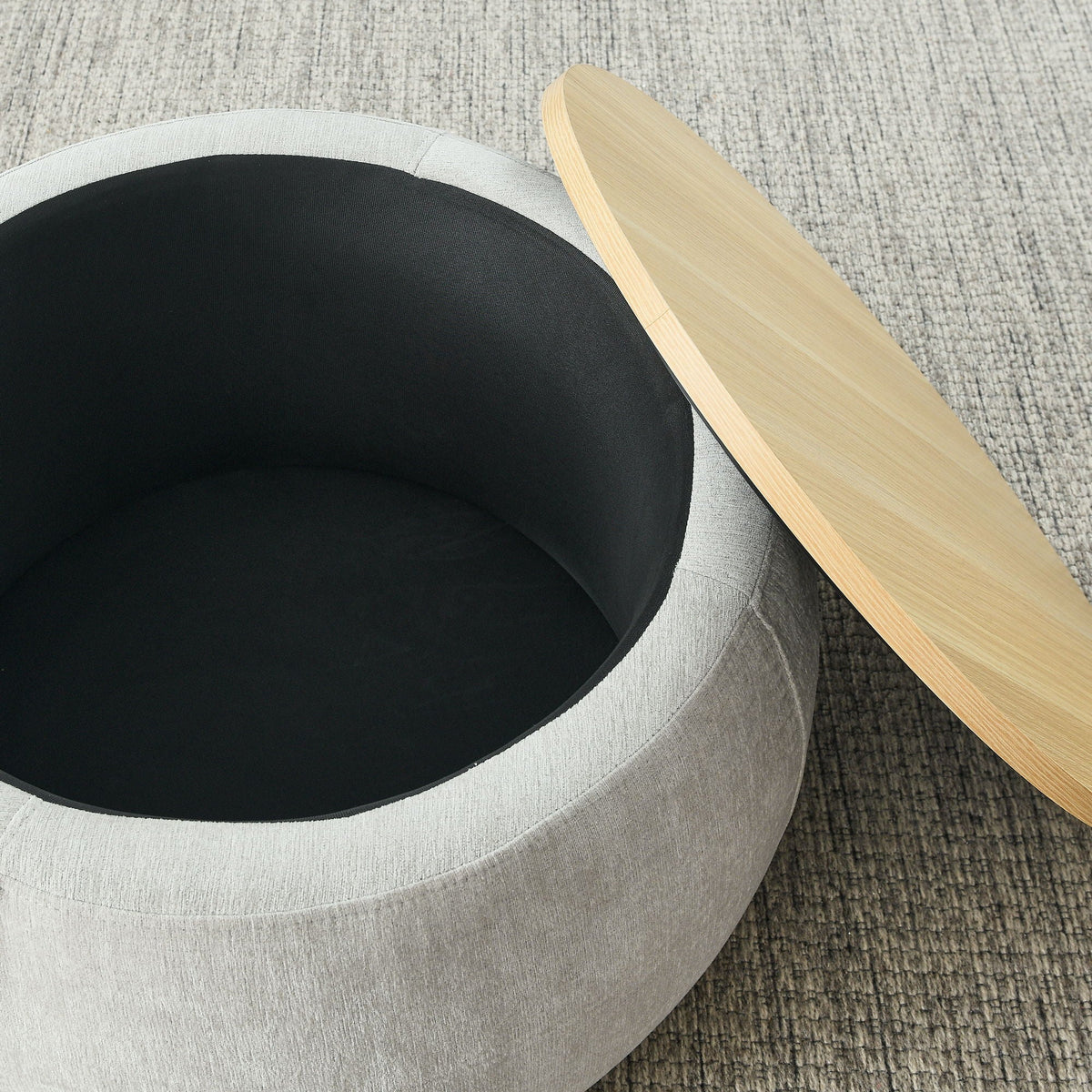 Round Storage Ottoman, 2 In 1 Function, End Table And Ottoman - view 9