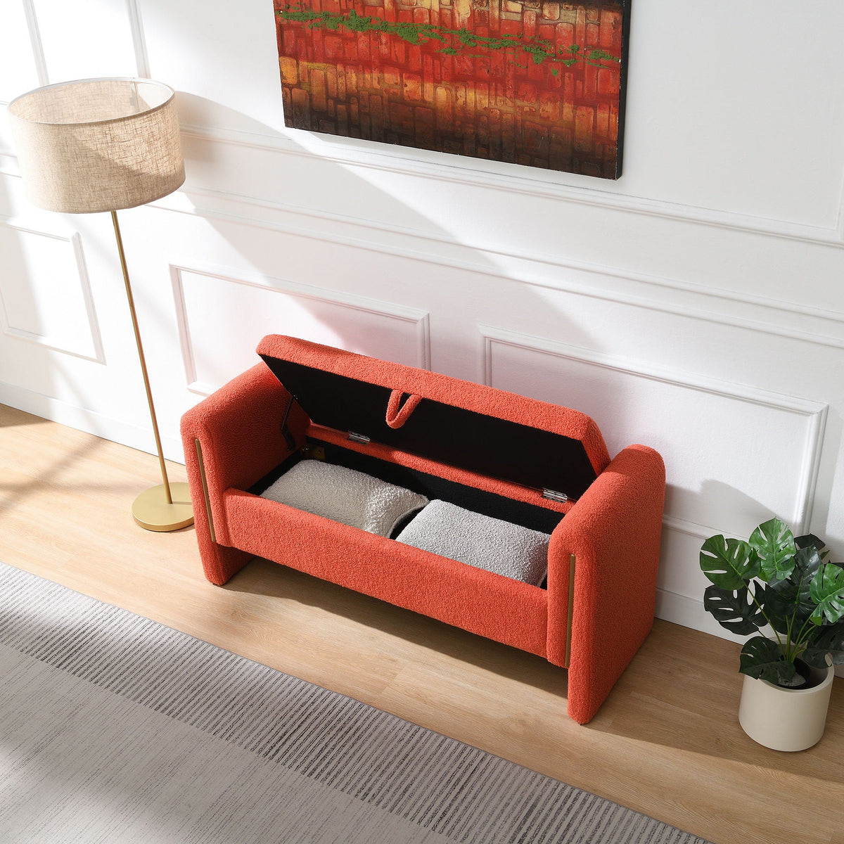 Modern Teddy Upholstered Large Bed End Bench With Arms And Storage - view 11