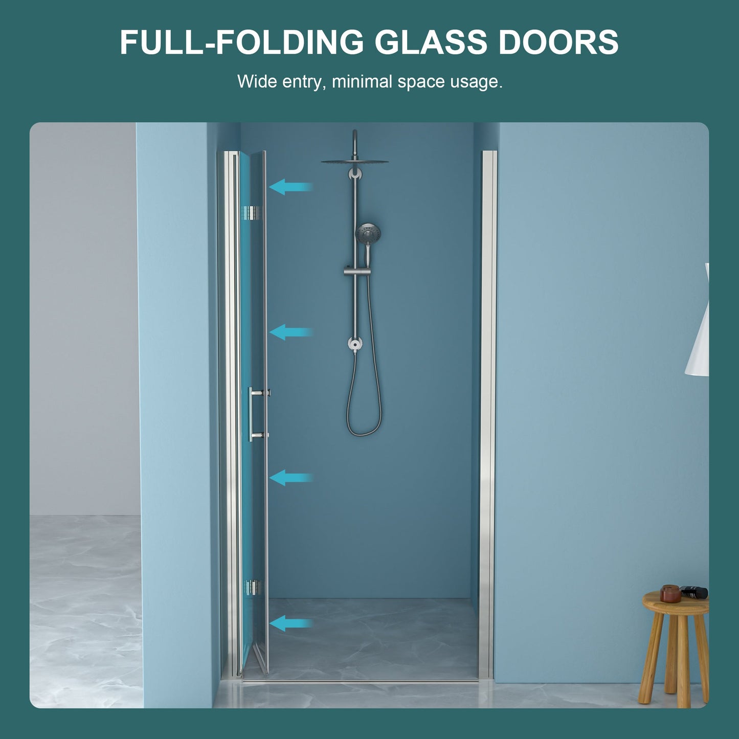 32"W x 72"H Fold Frameless Shower Door with Tempered Glass