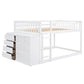 Full Over Full Bunk Bed with 4 Drawers and 3 Shelves - White