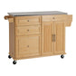 Indoor Bamboo Rolling Kitchen Island with Stainless Steel Top