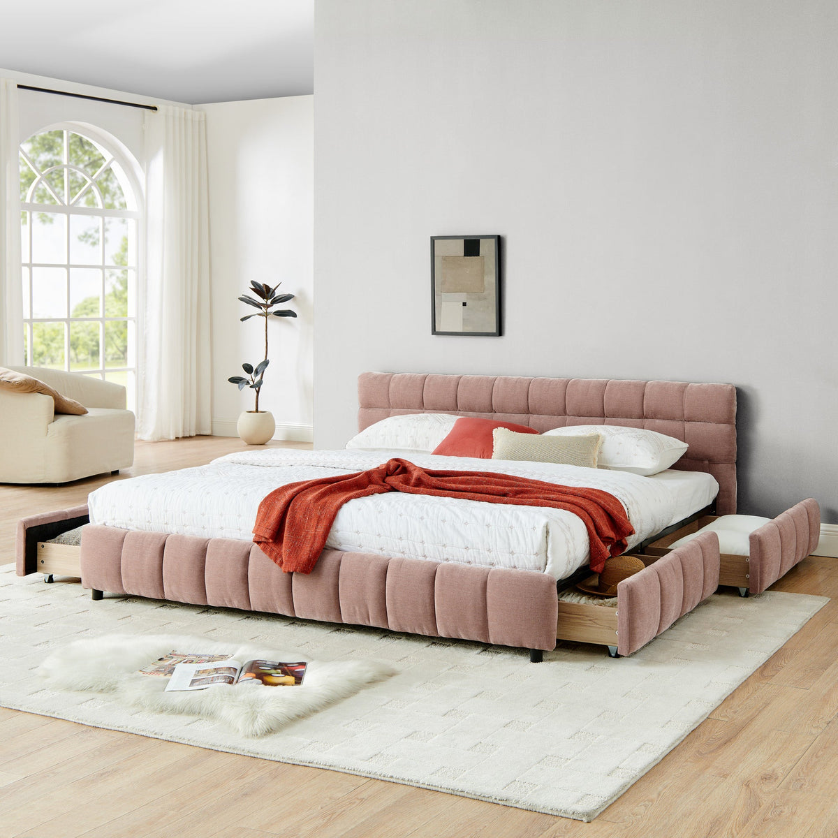 King Size Upholstered Bed Frame with Storage