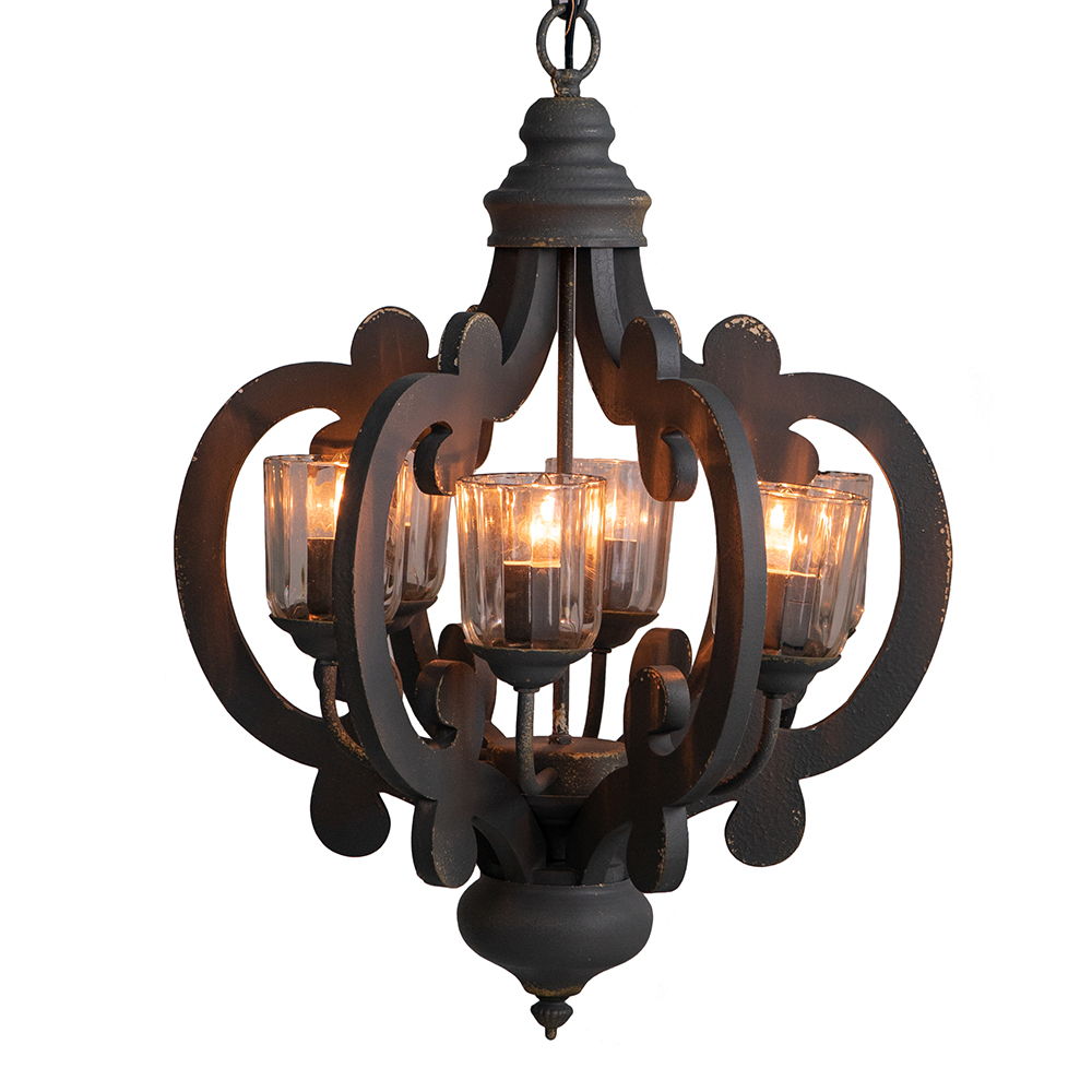 Farmhouse Chandelier, 6 Light Wood Chandelier Pendant Light Fixture With Adjustable Chain For Dining Room - view 6