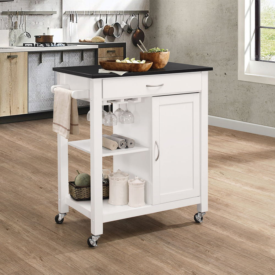 Ottawa - Kitchen Cart - Black Wooden Top & White