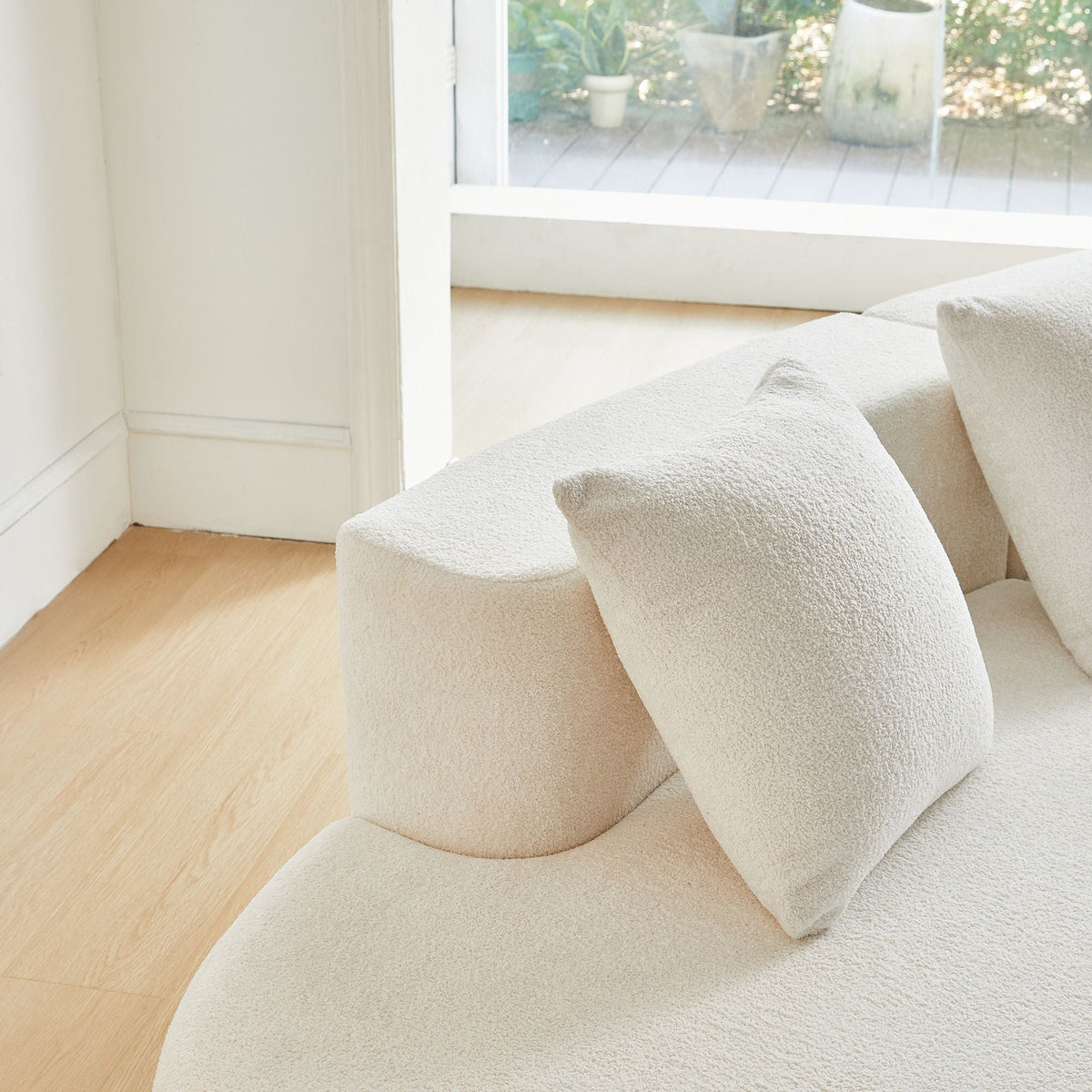 Curved Boneless Couch, Half Moon Sofa, 5 Seat Couch With High Density Foam Filled For Living Room - White - view 2