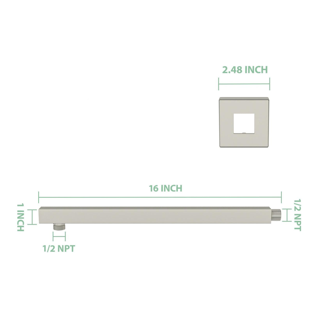16" Wall Mounted Shower Arm with Flange, Brushed Nickel