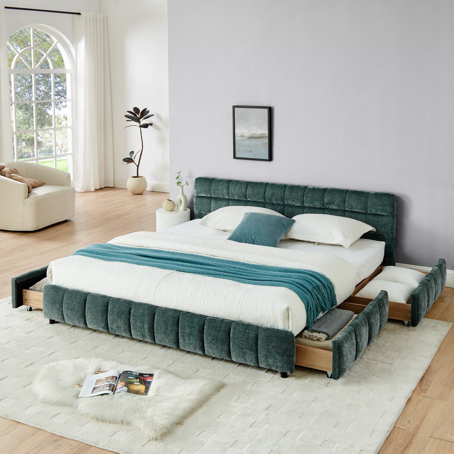King Size Upholstered Bed with Storage Drawer