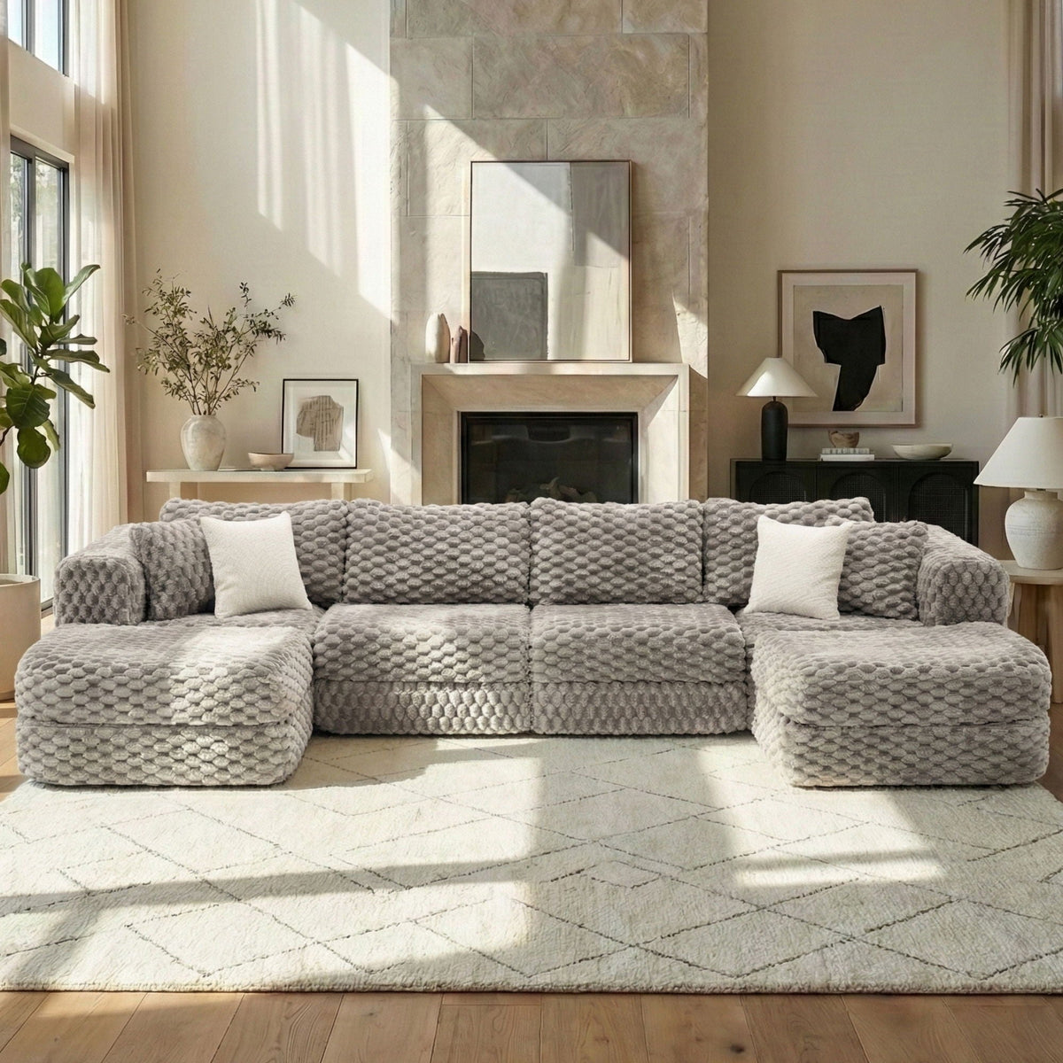Modular Sectional Sofa, Boneless Couch With 2 Movable Ottomans - view 7