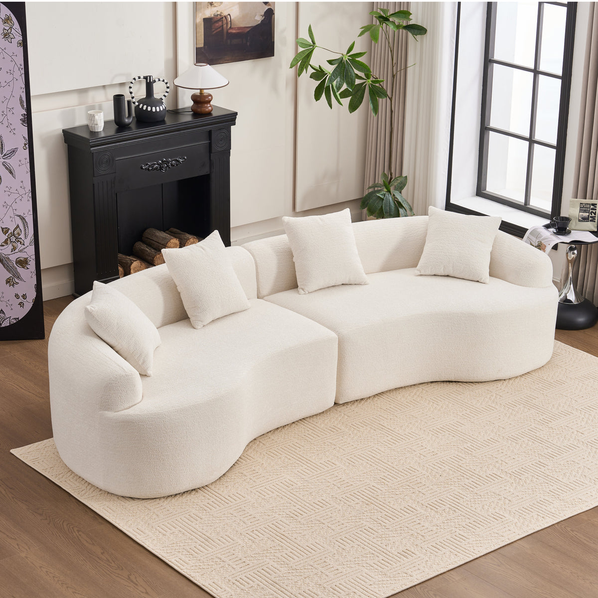 Curved Boneless Sofa, Compression Modular 110'' Sectional