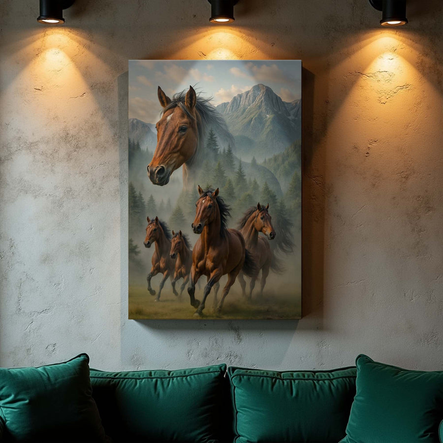 Galloping Horse Double Exposure Wall Art