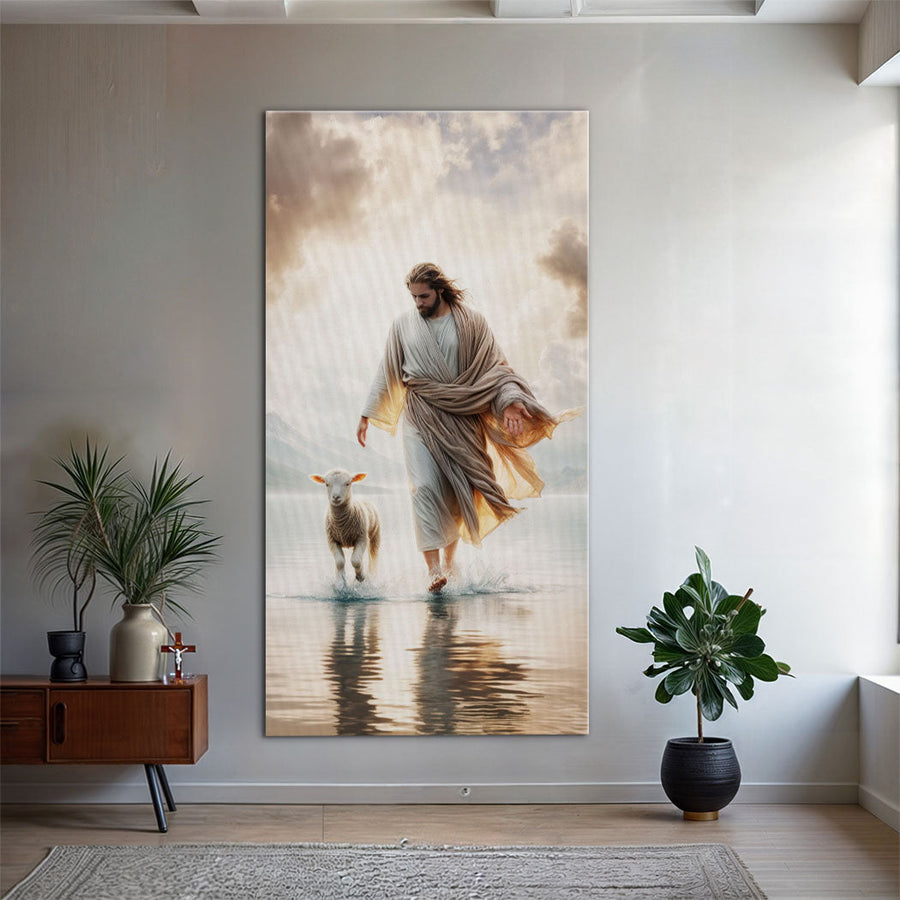 Jesus Protects The Lamb From Wolves Faith Wall Art XIII