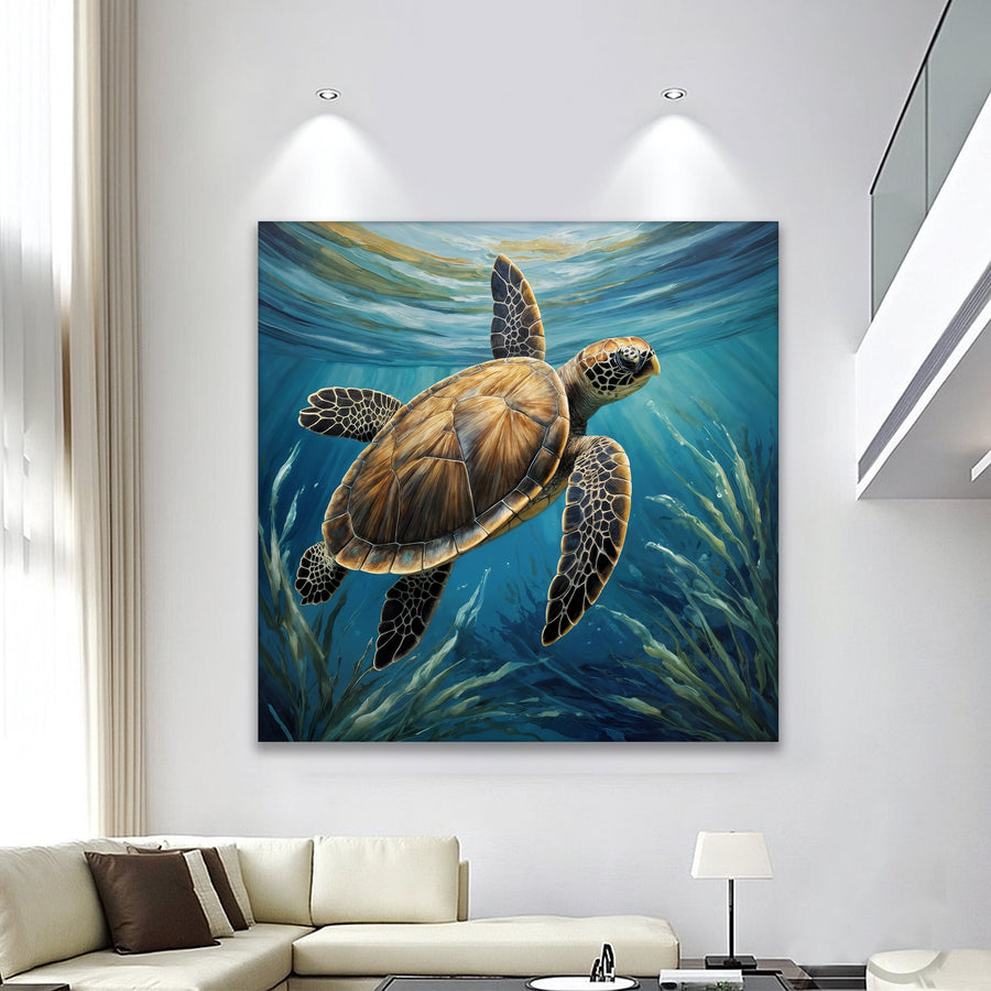 Turtle In Seagrass Coastal Wall Art