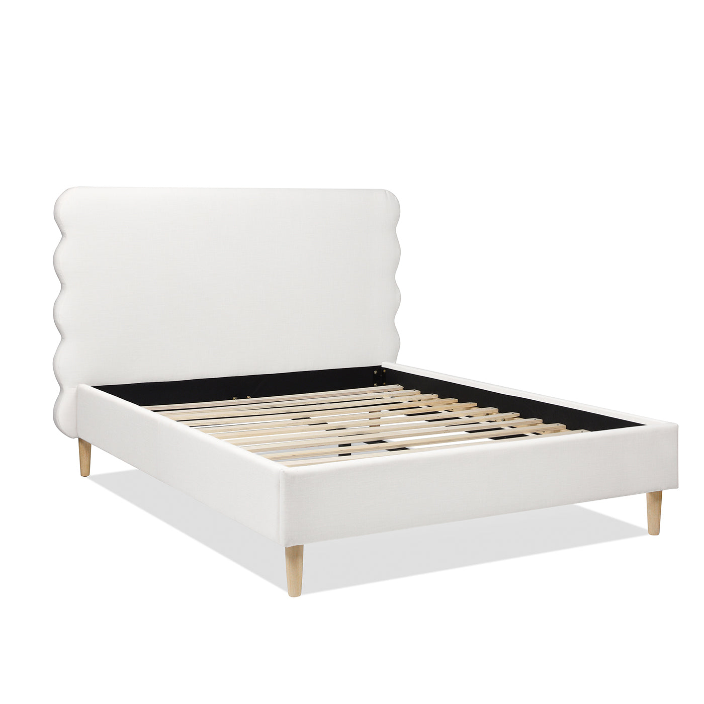 Stockholm Modern Wavy Headboard Platform Bed, Queen, Antique
