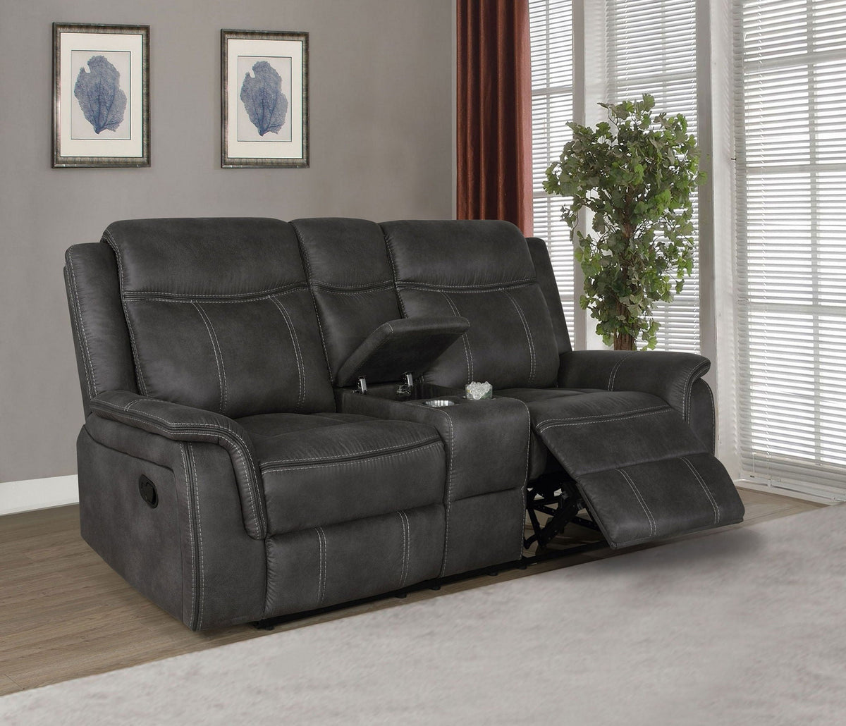 Lawrence Upholstered Padded Arm Reclining Loveseat Charcoal - view 2