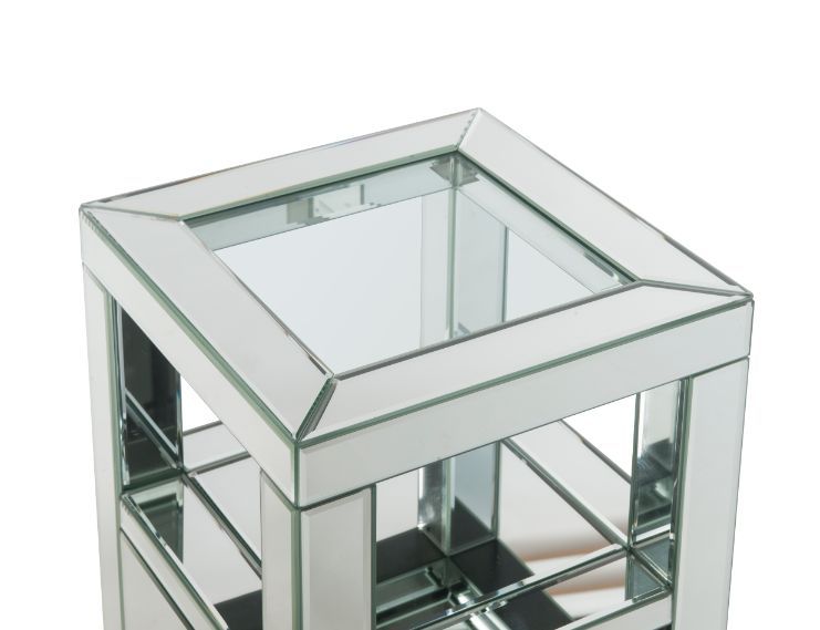 Noralie - 24" Accent Table - Clear Glass, Mirrored & Faux Diamonds