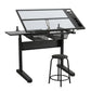 Hand Crank Adjustable Drafting Table with Stool