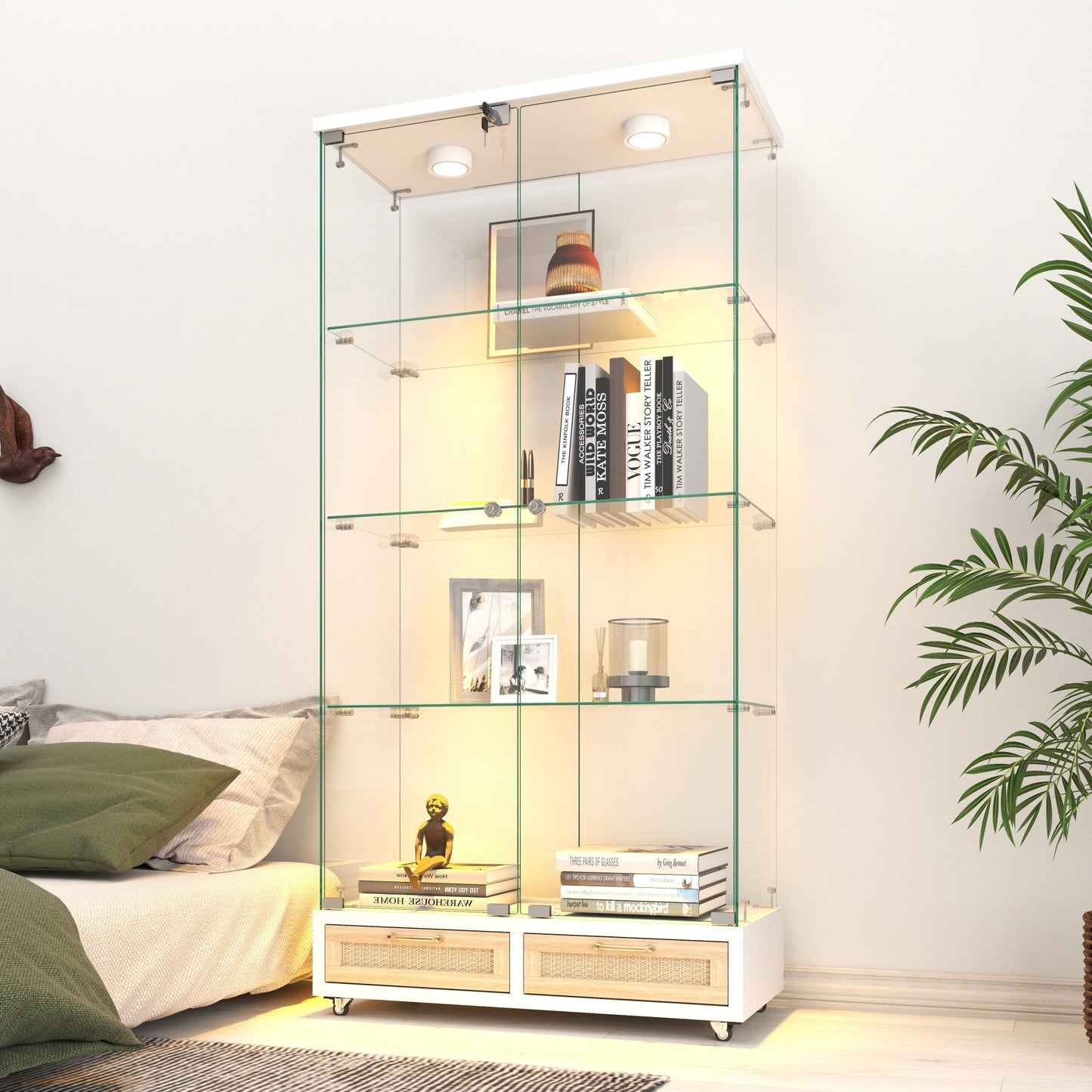 Modern Glass Display Cabinet with Large Drawers