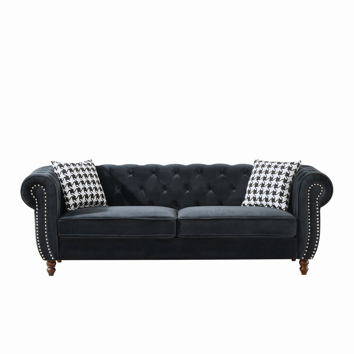 Chesterfield 3 And 2 Seater Upholstery Sofa With Roll Armrest & Nailhead Fabric Couch - view 4