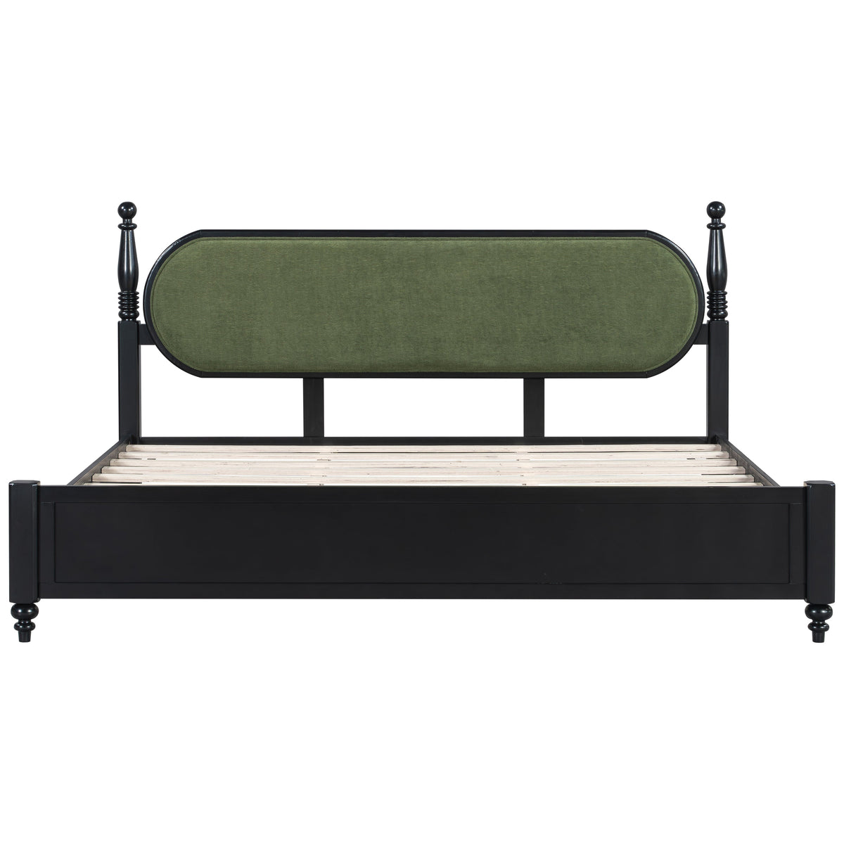 King Bed Frame, Solid Wood Platform with Slats, Modern